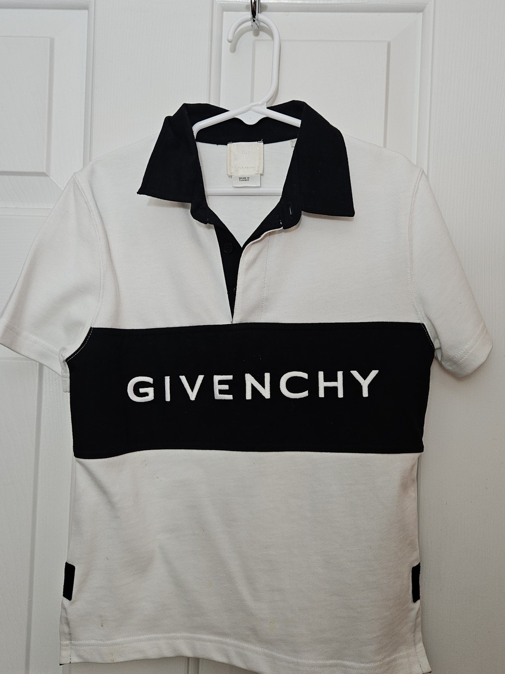 Givenchy White and Black Contrast Logo Rugby Polo